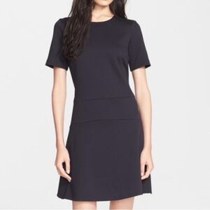 Vince Black Pique Ponte Fit & Flare Dress